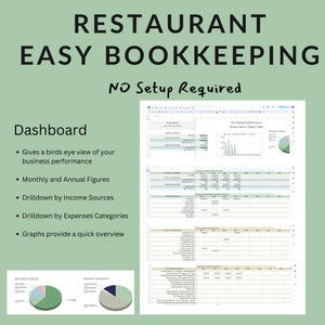 Easy Bookkeeping for Restaurant Bistro Bar Cafe Income Expenses and Inventory Tracker Profit & Loss Balance Sheet Excel Google Sheets image 2