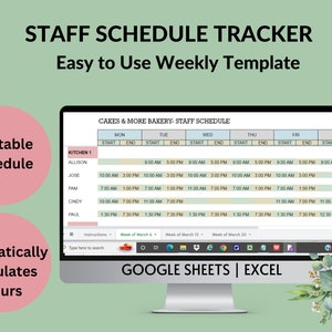 Weekly Employee Schedule Tracker: Printable Staff Planner (Google Sheets, Excel)