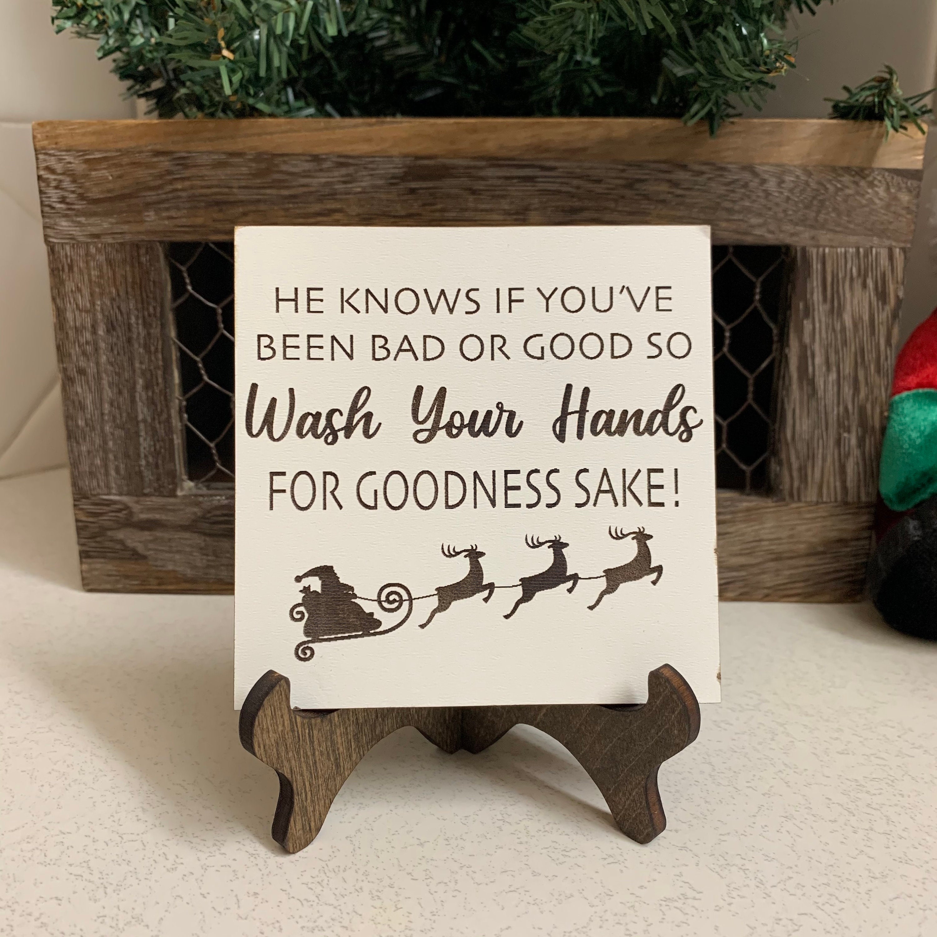 Santa Claus is Coming Bathroom Sign Wash Your Hands Christmas | Etsy