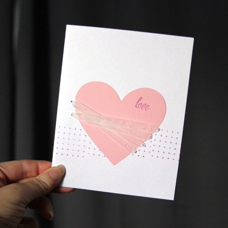 Anniversary Card Made to order Stripes and Dots Heart Card Blank Inside image 1