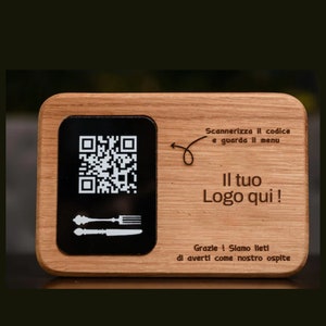MENU RISTORANTE QR rovere e acrilico personalizzabile Qr Code 6 cm x 9 cm Bar