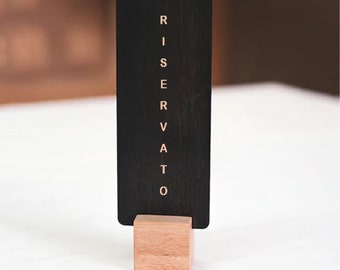 RESERVED RESTAURANT MENU customizable oak and acrylic sign Qr Code 6 cm x 15 cm Bar