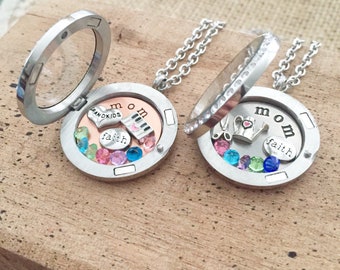 Mother's Locket Necklace  - Gift for Mom Birthday, Baby Shower, Mother's Day, Wife, personalized you choose charms, stones, and plate