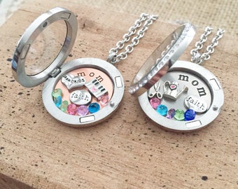 Mother's Day Locket Necklace  - Gift for Mom, Grandma, Birthday, Baby Shower, Wife, personalized - you choose charms, stones, and plate