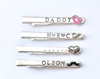 Father’s Day Custom Tie Clip Gift - Personalized name and choice of emblem -  great for grandpa, brother, husband, uncle, son