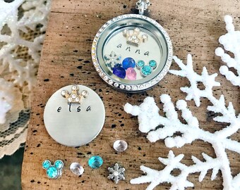 Personalized Snow Princess Locket Necklace Gift - your custom name and gem colors