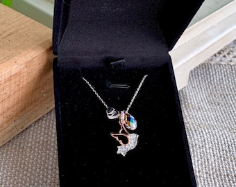 Personalized Dove Necklace: Rose Gold overlay on Sterling Silver, Swarovski Crystal, First Communion Gift