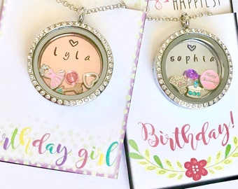 Personalized Birthday Locket Necklace Gift - Choose your name and custom charms - gift for girl daughter friend granddaughter niece