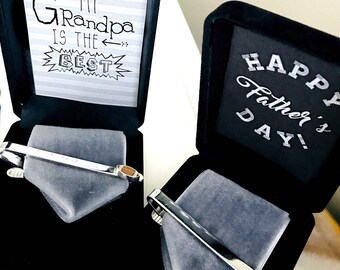Father’s Day Custom Tie Clip Gift - Personalized name and choice of emblem -  great for grandpa, brother, husband, uncle, son