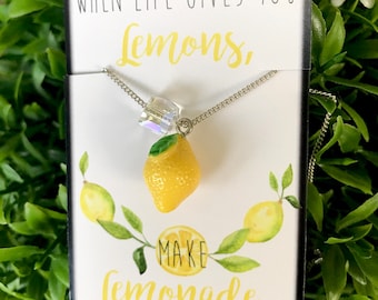Lemons Make Lemonade Necklace - lemon jewelry - lemon charm - get well - teacher appreciation - birthday summer