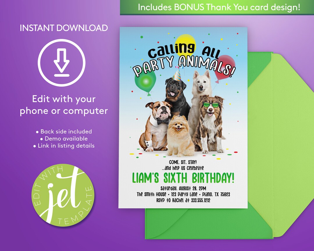 4x6 Dog Birthday Party Invitation Editable Printable Puppy Etsy
