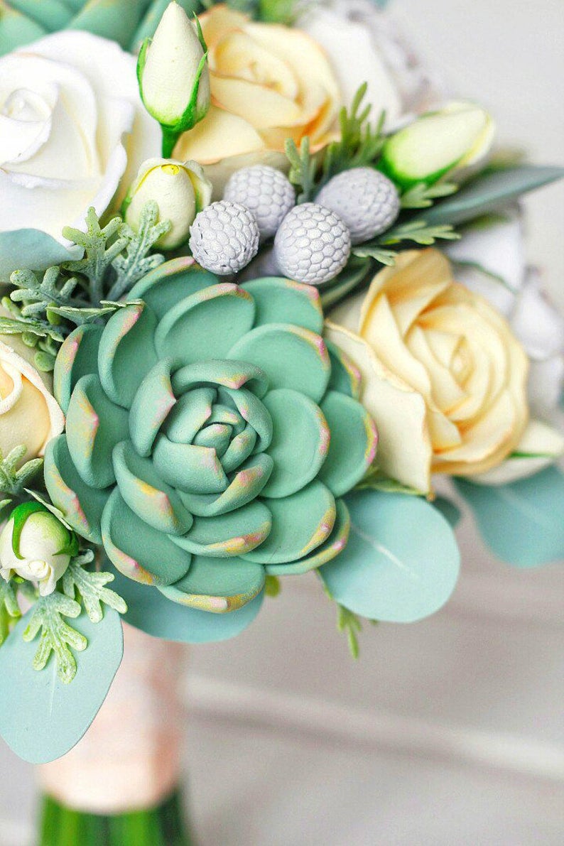 Succulent wedding bouquet Clay flowers alternative bouquet Etsy
