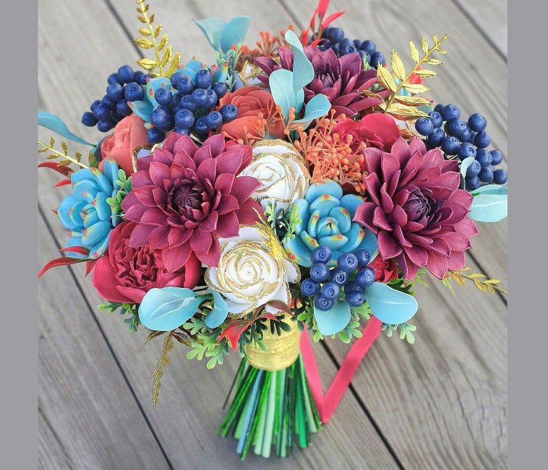 Fall wedding bouquet clay flowers succulent dahlia autumn Etsy