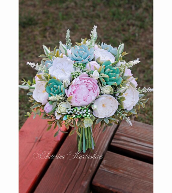 Wedding bouquet succulent bouquet Clay bouquet flowers bridal Etsy