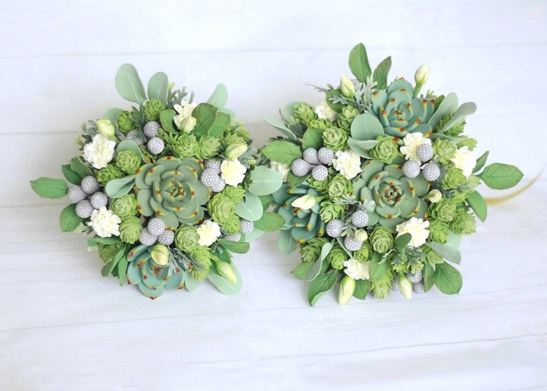 Greenery Wedding Bouquet Clay flowers bouquet succulent Etsy