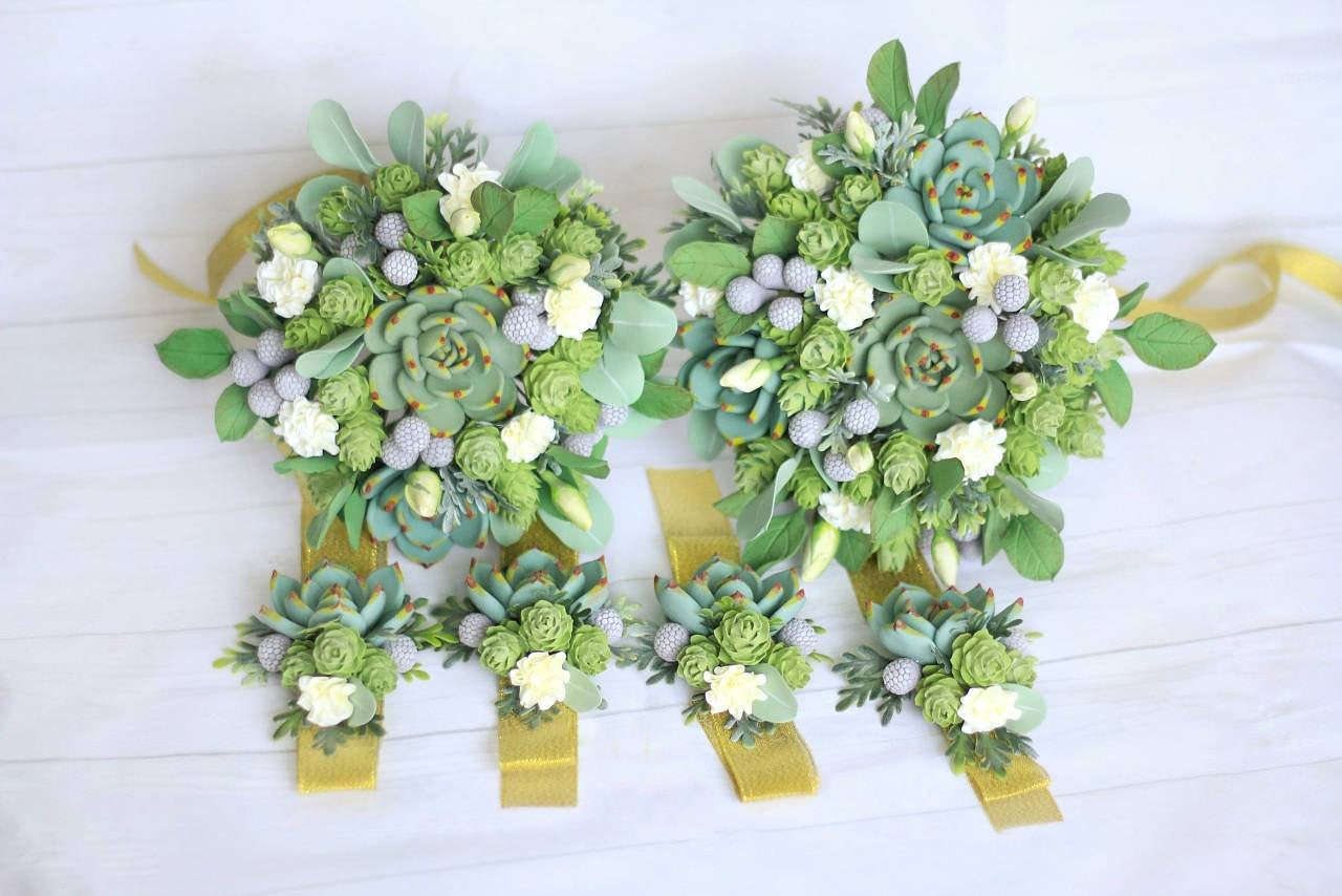 Greenery Wedding Bouquet Clay flowers bouquet succulent Etsy