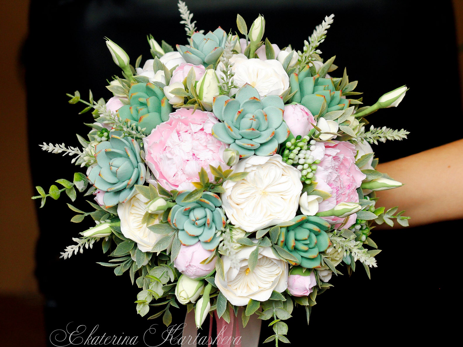 Wedding bouquet succulent bouquet Clay bouquet flowers bridal Etsy