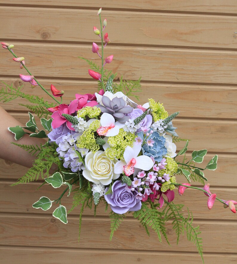 Succulent Wedding Bouquet Clay Flowers Orchid Bouquet Etsy