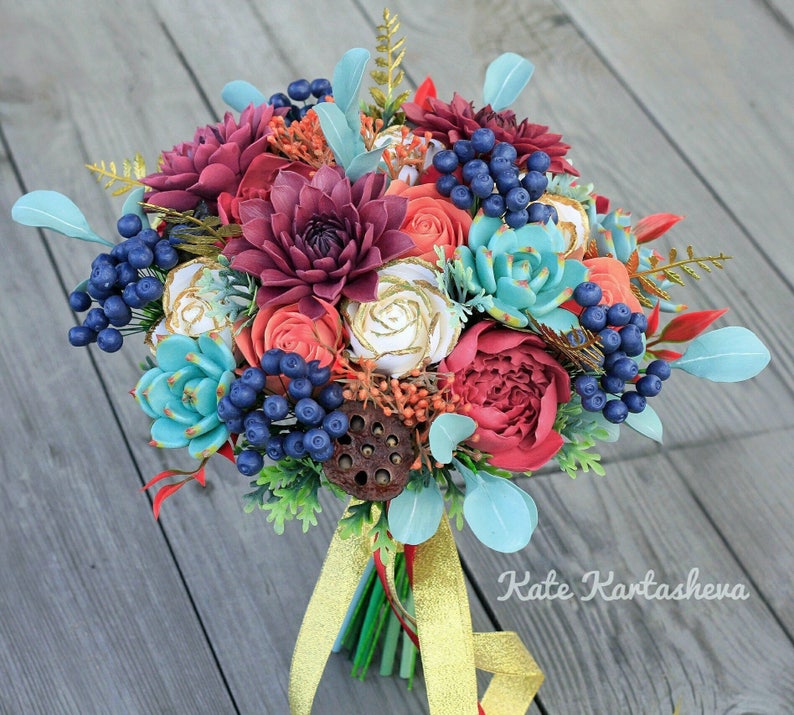 Fall wedding bouquet clay flowers succulent dahlia autumn Etsy
