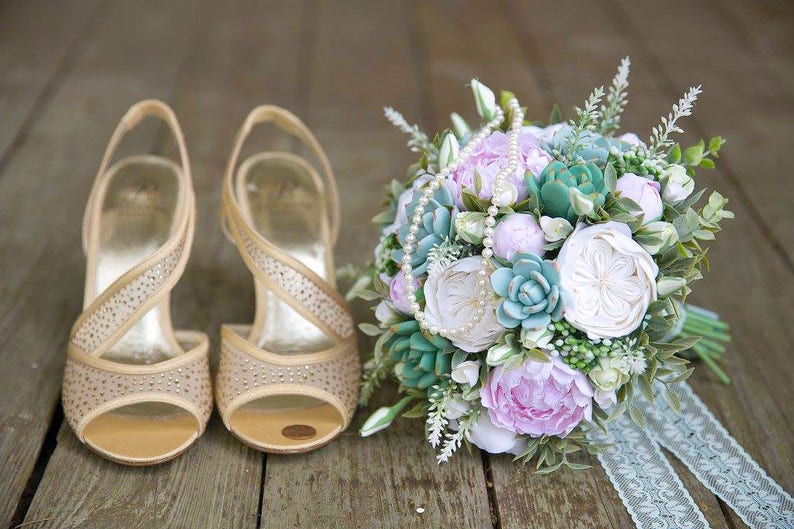 Wedding bouquet succulent bouquet Clay bouquet flowers bridal Etsy