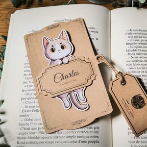 Segnalibro Gatto Carino – Regalo Animale Divertente, Accessorio Illustrato, Presente per Lettori, Cartoleria Artigianale Francese