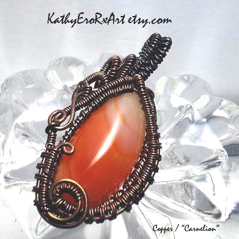 Pendant Carnelion Copper Wire Weave - 