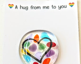 Glass Rainbow Pocket Hug, Fused Glass Gift, Pocket Hug Heart, Pick Me Up Gift, Thinking of You, Missing You. Keepsake Gift, Token Gift