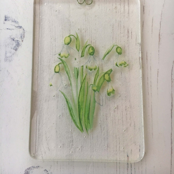 Snowdrop Suncatcher - Fused Glass Flower Window Hanger - White Floral Spring Easter Mother's Day Gift - Gift for Gardener