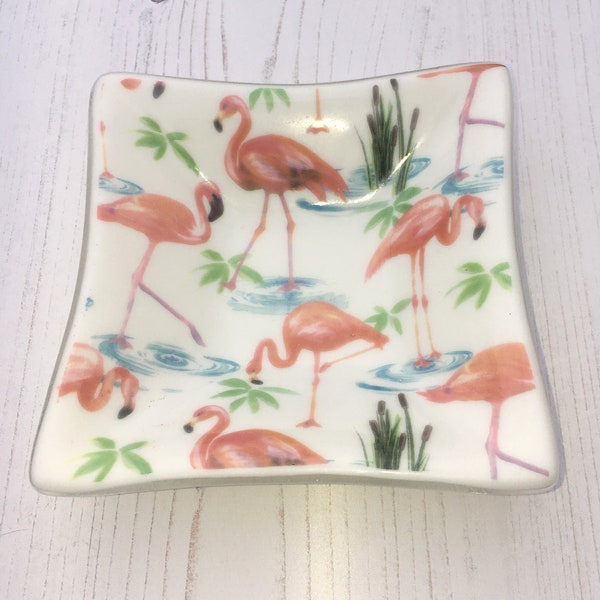 Flamingo Decorative Dish ~ Bird Ornamental Dish ~ Trinket Table Sweet Fused Glass Art ~ Housewarming ~ Unique Present for Her