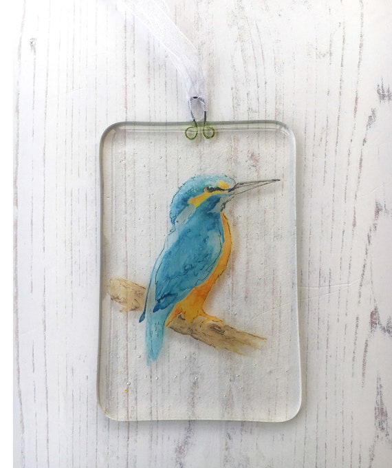 Kingfisher Suncatcher - Blue Bird - Spring Animal Fused Glass Window Hanger - Easter Gift, Mother's Day Gift - Cheerful Housewarming