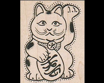 MANEKI NEKO Rubber Stamp, Japanese Lucky Cat, Lucky Cat Rubber Stamp, Maneki Neko Stamp, Lucky Charm Stamp, Lucky Cat Favor, Lucky Cat