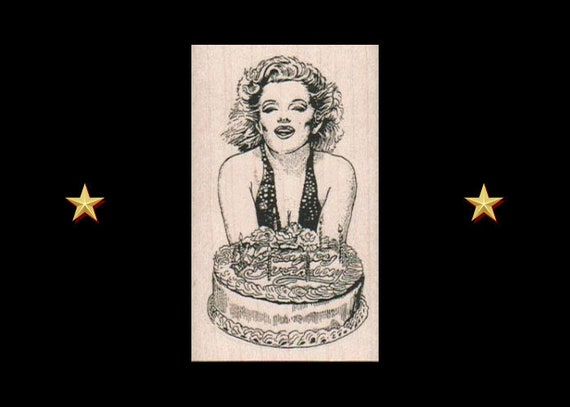 Marilyn With Cake Rubber Stamp Marilyn Monroe Stamp Birthday Etsy
