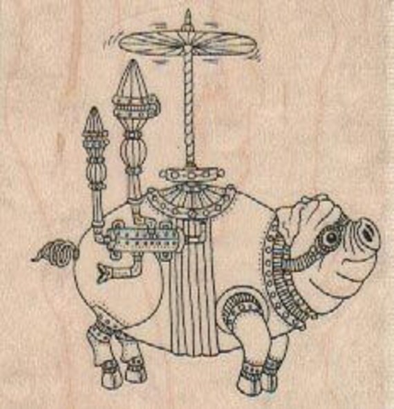 steampunk pig rubber stamp pig rubber stamp pig stamp pig etsy