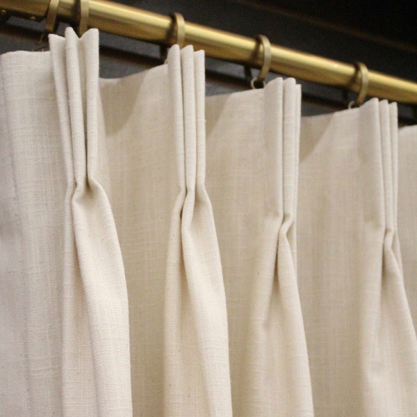 Sliding Glass Door Custom Drapes or Curtains | Pinch Pleated and Lined | Natural Cotton Slub Canvas Fabric