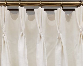 Oxfordton Ivory, Cotton Blend | Lined Custom Drapes or Curtains | Pinch Pleat or Euro Pleat | 4&quot; Header (2 Panels / 1 Pair)