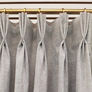 Logan Light Gray, 100% Polyester Faux Linen | Lined Custom Drapes or Curtains | Pinch Pleat or Euro Pleat | 4" Header (2 Panels / 1 Pair)