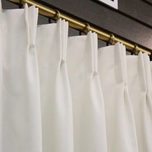 Cotton Twill in White, 100% Cotton Fine-Line Twill Fabric | Lined Custom Drapes or Curtains | Pinch Pleated | 3" Header (2 Panels / 1 Pair)