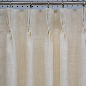 Tingly Parchment, Slubby Faux Linen in Ivory | Lined Custom Drapes or Curtains | Pinch Pleat or Euro Pleat | 4&quot; Header (2 Panels / 1 Pair)