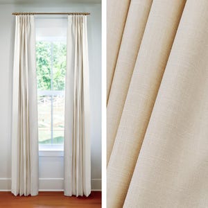 Vision Cream, 100% Polyester Textured Fabric | Lined Custom Drapes or Curtains | Pinch Pleated | 3&quot; Header (2 Panels / 1 Pair)