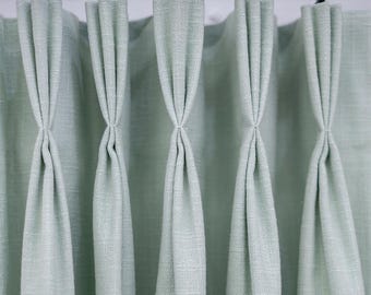 Punjab Ice, Blue 100% Polyester Flaux Linen | Lined Custom Drapes or Curtains | Pinch Pleat or Euro Pleat | 4&quot; Header (2 Panels / 1 Pair)