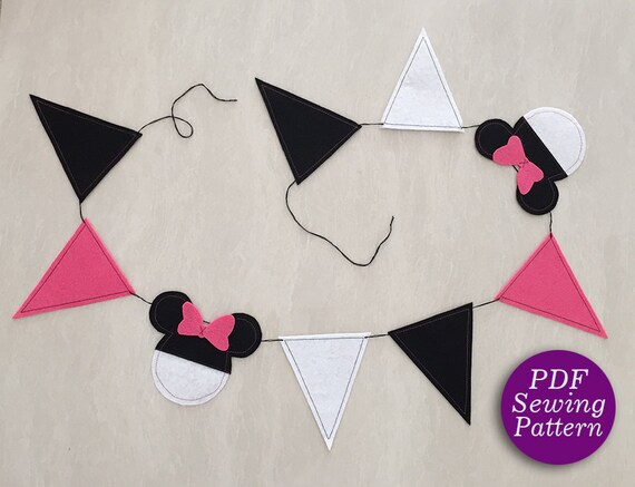 Bunting Pattern Mickey Mouse Minnie Mouse Bunting Pdf Pattern Diy Banner Tutorial Party Handmade Decoration Kids Bunting Children Bunting