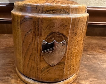 English Oak tea caddy Biscuit Barrel