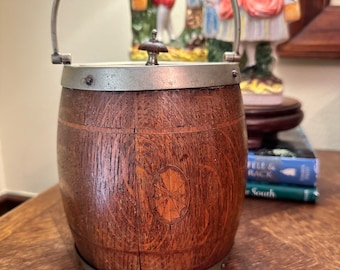 English Oak Biscuit Barrel with inlay