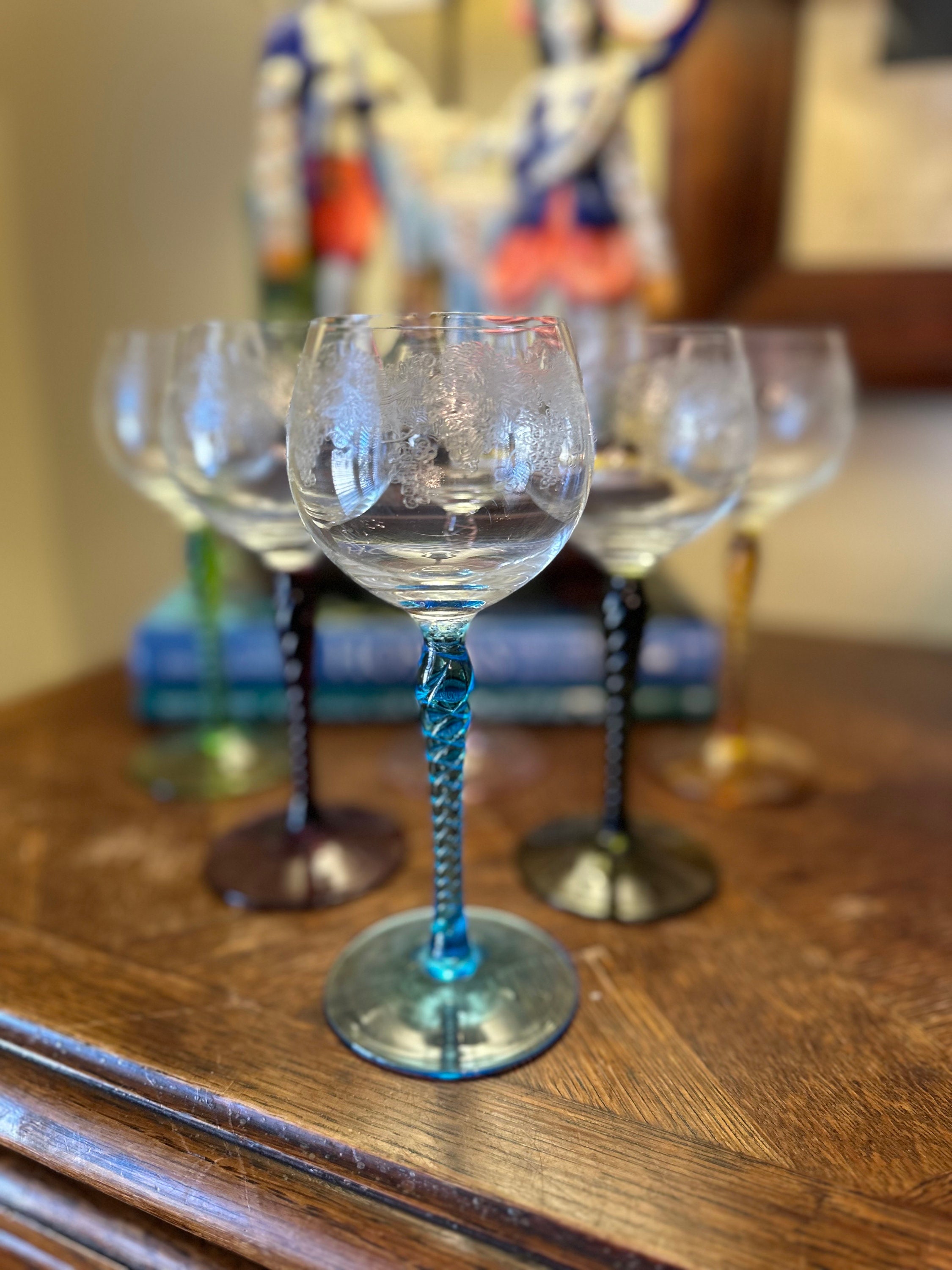 Colored and Etched Wine Glasses - Twisted Stem Set of 6 - Etsy