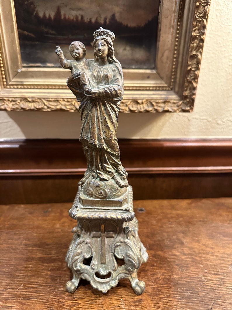 Antique Bronze Religious Statue of Mary and Jesus Etsy