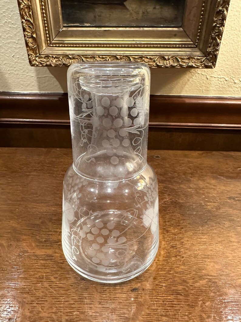 Etched Glass Carafe With Grapevines Etsy