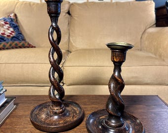 Pair Barley twist Candlesticks mismatched