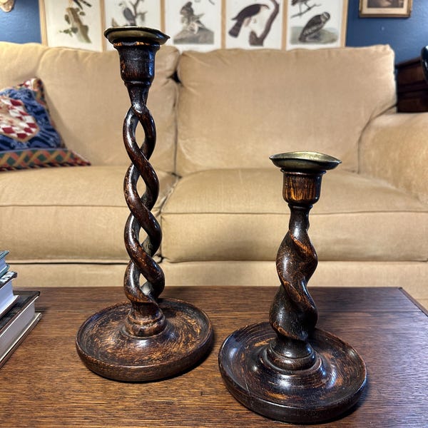 Pair Barley twist Candlesticks mismatched