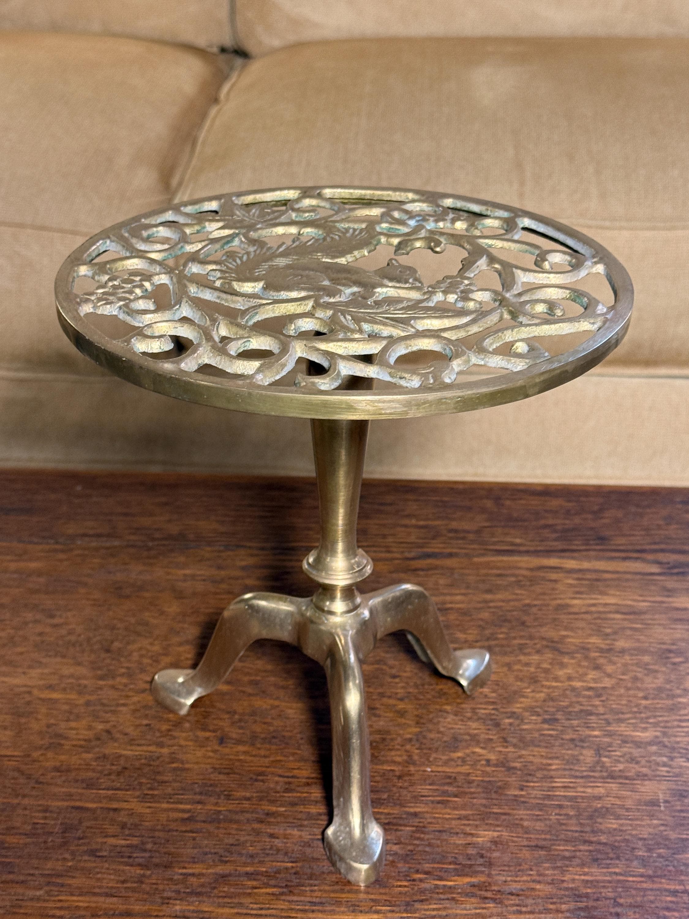 Brass Stool tripod stool plant stand with squirrel