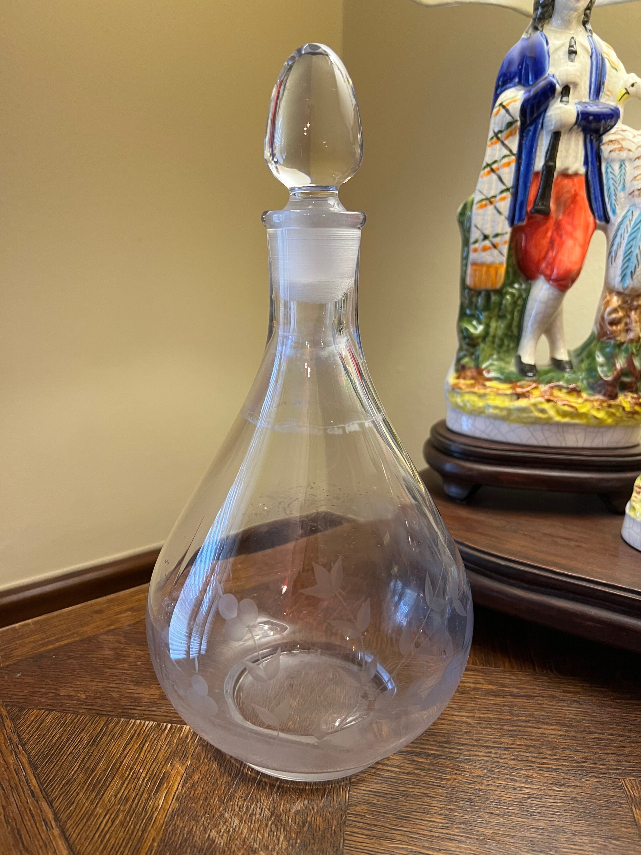 Antique Etched Crystal Decanter Etsy